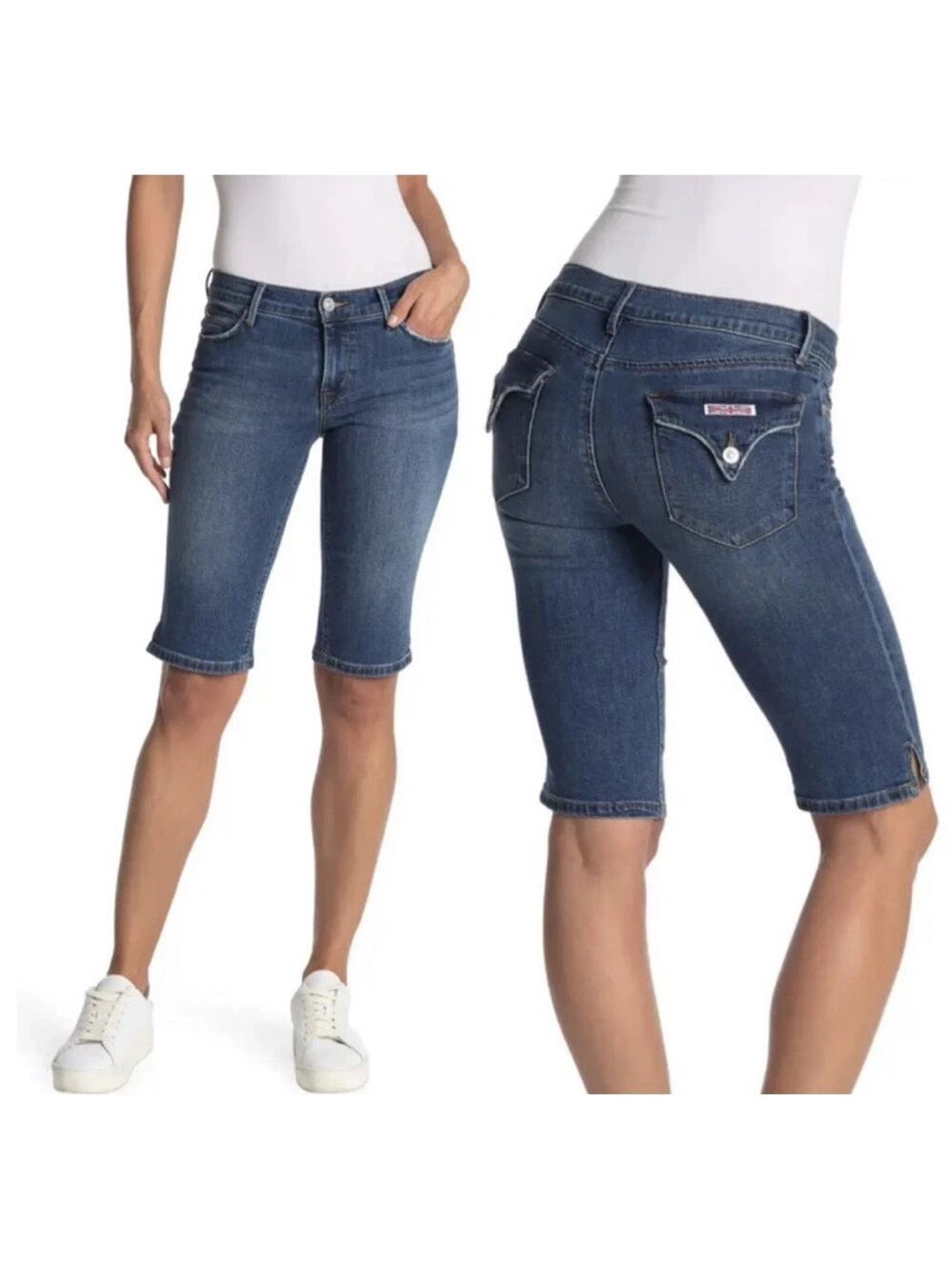 Hudson Viceroy Denim Knee Length Shorts Size 26 Blue Mid Rise Stretch